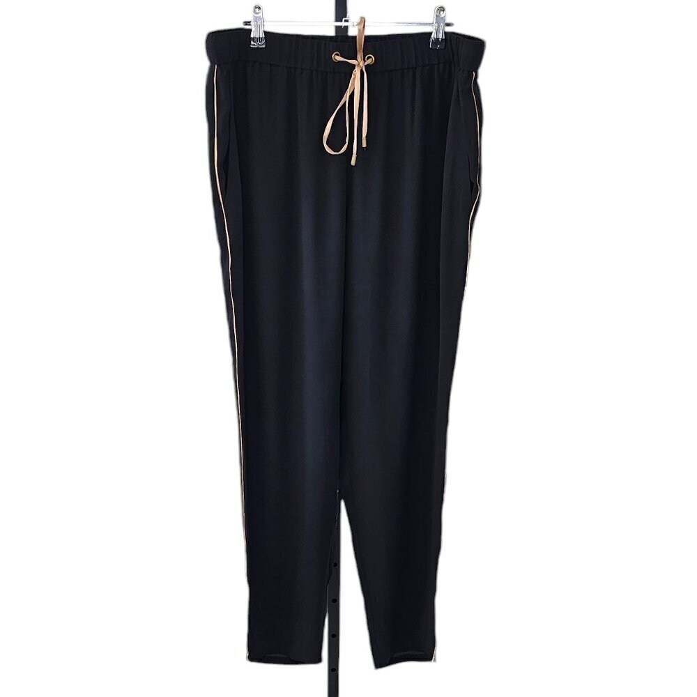 Eileen Fisher Womens 100% Silk Tapered Pull On Pants Black Size Medium Tie Waist